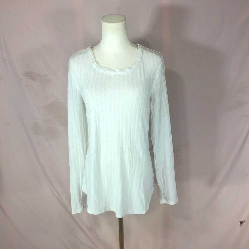 Women's White Ribbed Long-Sleeve Scoop Neck Top Size XL